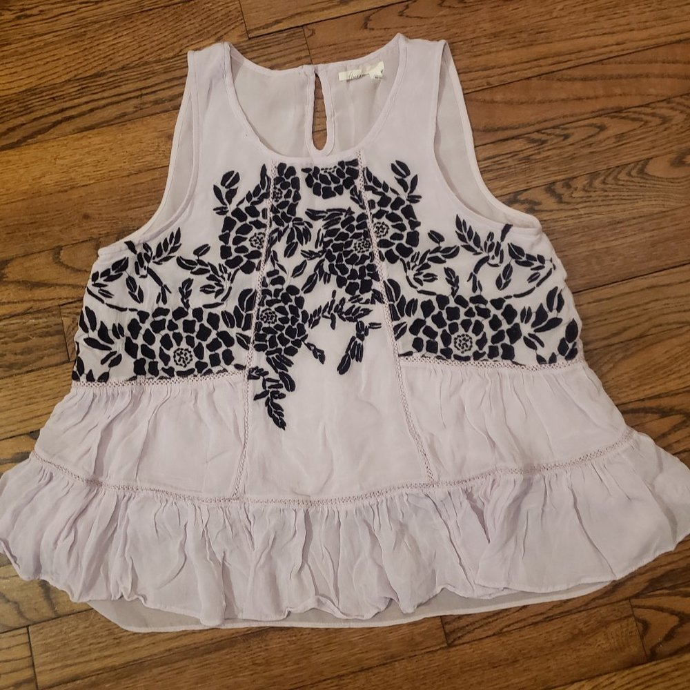 Anthro Floreat Purple Embroidered Top